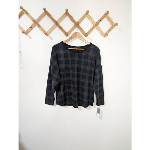 NWT DREW Beattice Black Plaid Long Sleeve Sweater Top - Size M - Picture 1 of 6